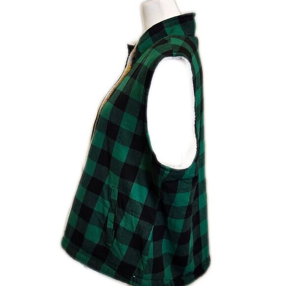 Risen NWT green & black buffalo check vest w sherpa lining - Picture 4 of 8